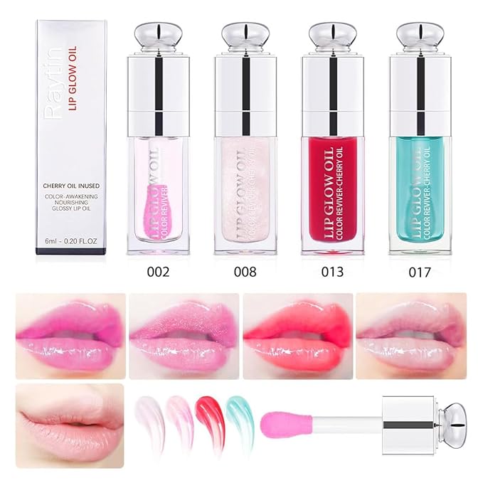 GECOMO Hydrating Lip Glow Oil, Lip Oil Gloss Transparent Toot Tinted Nourishing Long Lasting Repairing Lightening Lip Lines (SAKURA) 0.2 OZ
