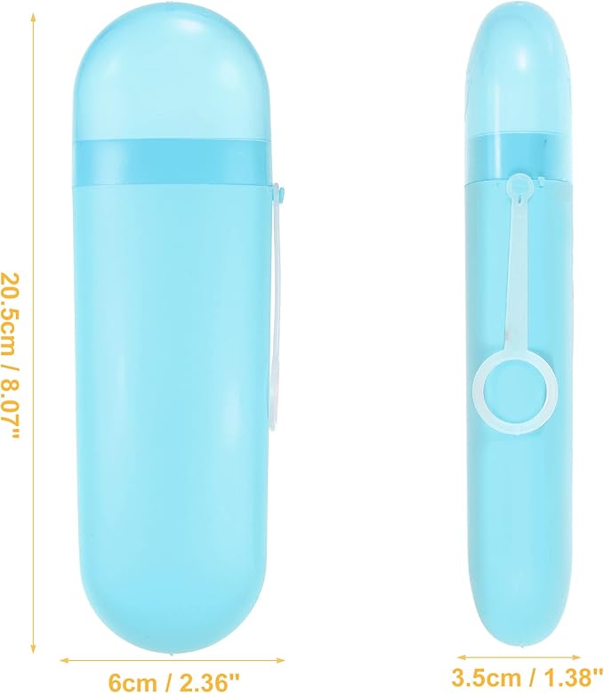 VOCOSTE 1 Pcs, Portable Toothbrush Case with Hook, Plastic, Traveling Toothbrush Holders Case, Travel Business, Blue, 8.07"x2.36"x1.38"