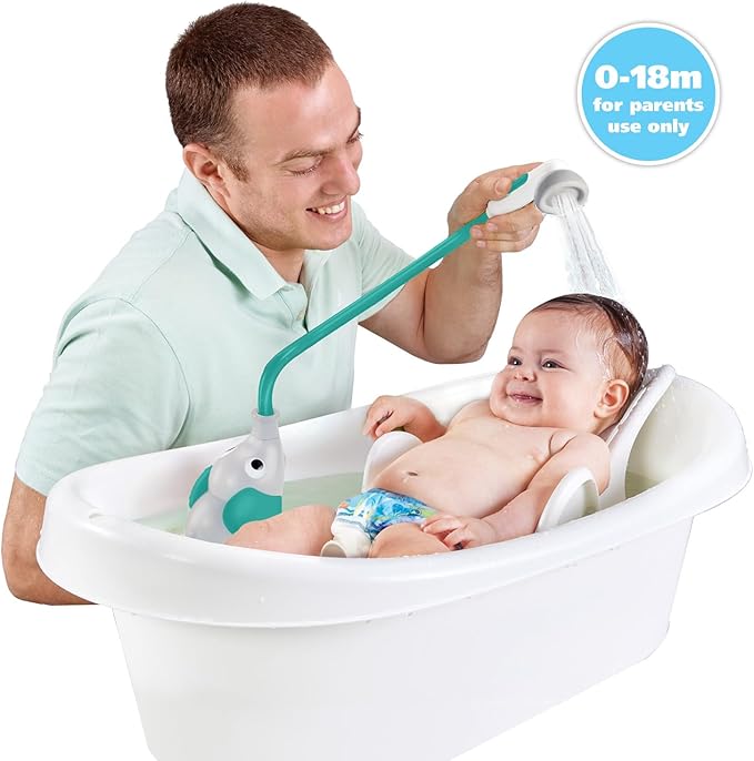Yookidoo Baby Bath Shower Head - Elephant Water Pump with Trunk Spout Rinser - Control Water Flow from 2 Knobs for Maximum Fun in Tub or Sink for Newborn Babies (Grey and Forest Green)