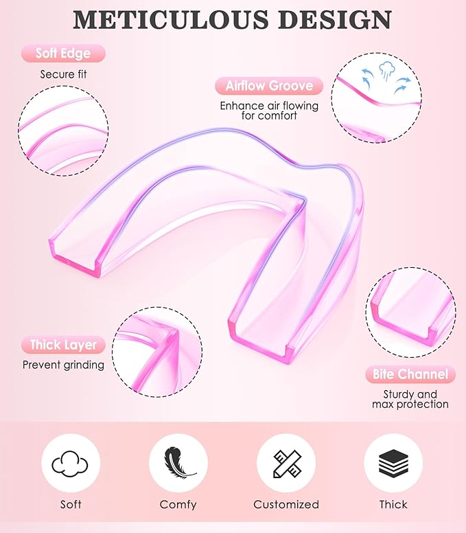 Large Mouth Guard for Grinding Teeth at Night, Night Guards for Teeth Grinding,Mouthguards for Grinding of Teeth, Sleep Guard with 2 x 5X Mirror Mouth Guard Case, Large (4 Pack)