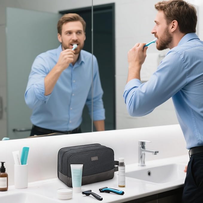 WANDF Travel Toiletry Bag for Men Large Toiletries Shaving Bag Water Resistant Hanging Dopp Kit Travel Accessories Bag for Women Men (Black)