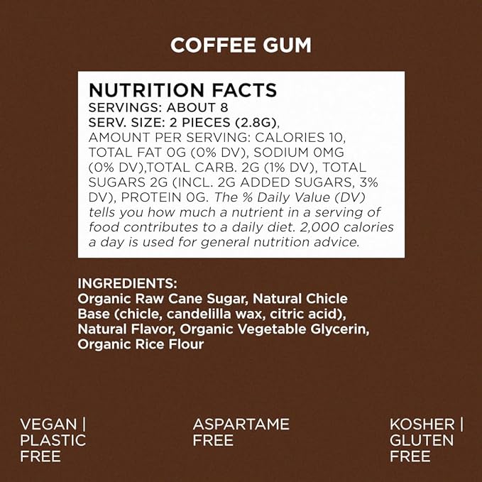 SIMPLY Gum Coffee, Plastic Free Natural Chewing Gum, 12 Pack (180 Pieces) | Vegan, Kosher, Non GMO, Aspartame Free and Sorbitol Free