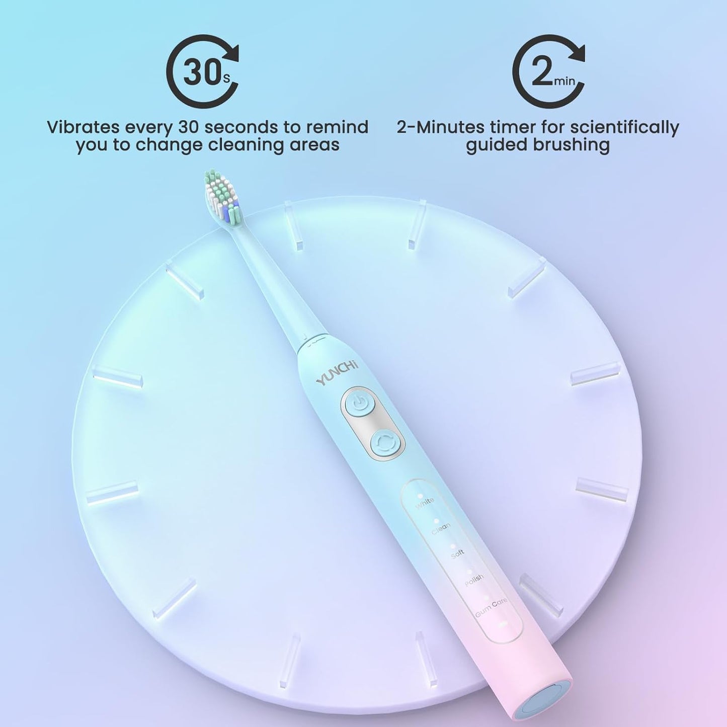 YUNCHI Sonic Electric Toothbrush for Adults,Rechargeable Toothbrushes with Travel Case, 90 Days, 8 Brush Heads, 2 Min Timer, IPX7 Waterproof, 5 Modes, Blue and Pink