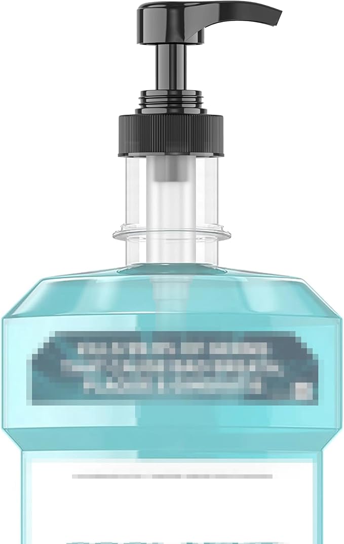 Compatible with Listerine Mouthwash Pump Dispenser for 1 and 1.5 Liter Bottles by kitchentoolz - Easy Dispensing and Mess Free - Black Pump - 2 Pack