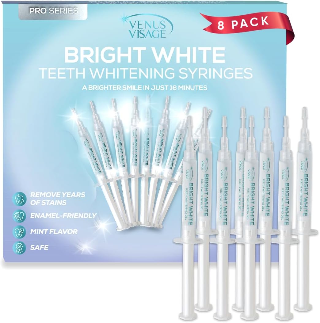 Venus Visage Teeth Whitening Gel Refill Kit Syringes (8 Pack) - 35% Carbamide Peroxide Teeth Whitener - No Sensitivity Teeth Whitening Gel for Trays - Teeth Whitening Kit Syringes for Brighter Smile
