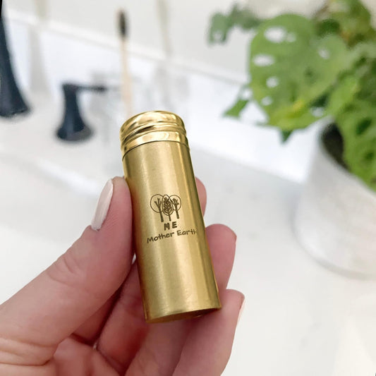 Me Mother Earth Vegan Bamboo Charcoal Dental Floss with Gold Stainless Steel Container, Made with Natural Candelilla Wax, with 30M x2 Floss Refill, Peppermint, Zero Waste Eco Friendly Products