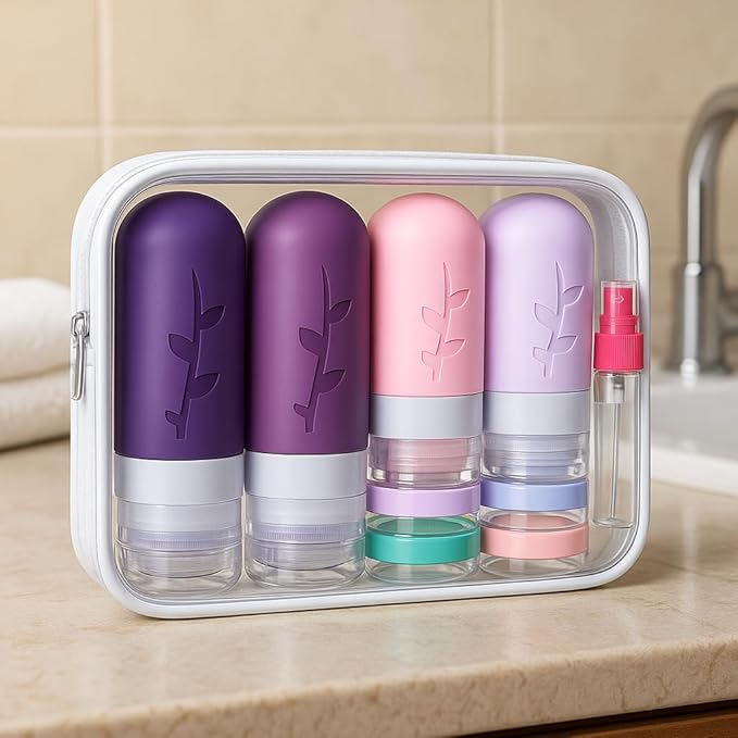 TSA Approved Travel Containers for Toiletries - Leak Proof Silicone Bottles, Refillable Liquid Travel Essentials for Shampoo, Conditioner, Lotion