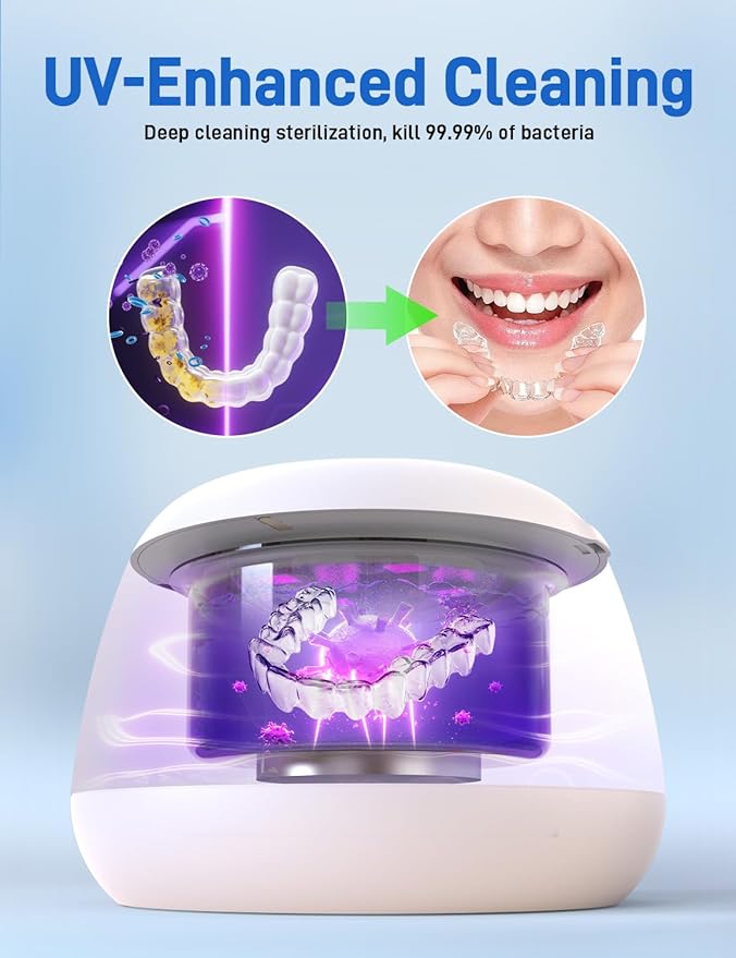 Ultrasonic Retainer Cleaner, EVA BELLE Rechargeable Denture Cleaner Machine, Tooth Cleaner MouthGuard Cleaner, Portable Retainer Cleaner for Night Guards, Braces, Aligner, Toothbrush, Jewelry and More