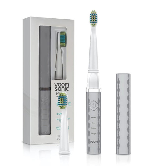 Voom Sonic Pro 3 Rechargeable Electric Toothbrush With Soft Dupont Nylon Bristles Dentist Recommended Portable Oral Care 2-Minute Timer 3 Adjustable Speeds Light Weight Design - Silver