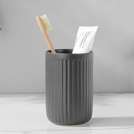Matte Grey Toothbrush Holders for Bathrooms - Ceramic Toothbrush Toothpaste Holders Set, Bathroom Tumbler Cups Reusable Toothbrush Cup Grey Mouthwash Cup, Counter Organizer.