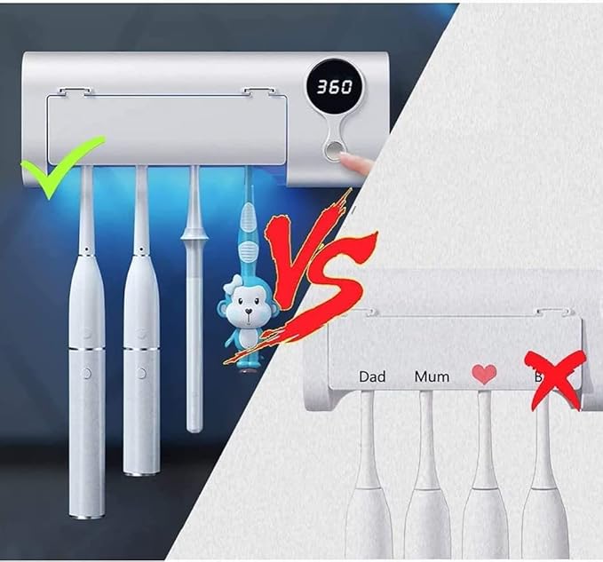MIMORE Toothbrush Holder, 4 Toothbrush Slots & Timer Function, Cordless Wall Mounted Toothbrush Holders for Bathrooms