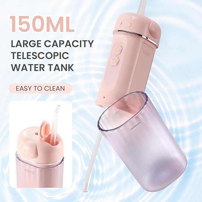 Kids Water Dental Flosser, Portable Water Flosser for Teeth 150ML Rechargeable Oral Irrigator with 3 Modes & 4 Nozzles, IPX5 Waterproof for Home and Travel