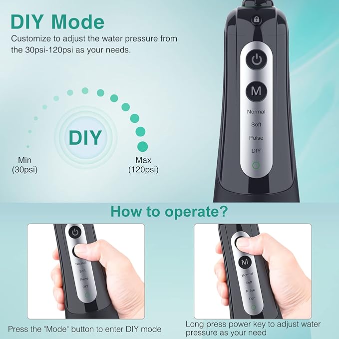 Cordless Water Dental Flosser Teeth Cleaner with Tips Case, INSMART Professional 300ML Tank DIY Mode USB Rechargeable Oral Irrigator for Home and Travel, IPX7 Waterproof 4 Modes Irrigate for Oral Care