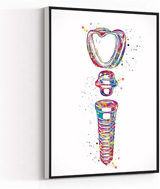 LigLzve Dental Implant Art Watercolor Print Tooth Dental Clinic Decor Dentistry Student Science Graduaiton Dentist Gift Doctor Art Restroom Decor 8X12 Inch Framed Modern Canvas Wall Art Black5
