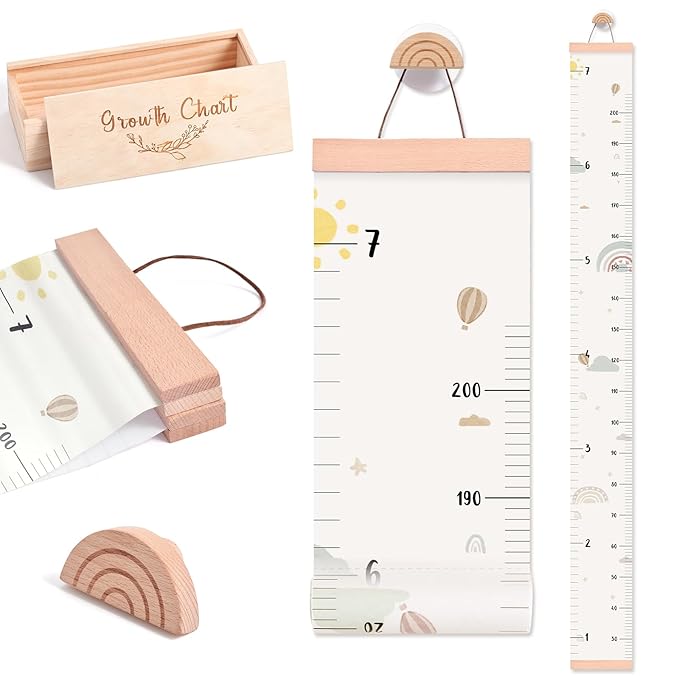 let's make Growth Chart for Wall 7 Ft Height Chart with Keepsake Box & Hook Waterproof Canvas Measure Wall Ruler Removable Neutral Nursery Wall Decor for Baby Kids Toddlers