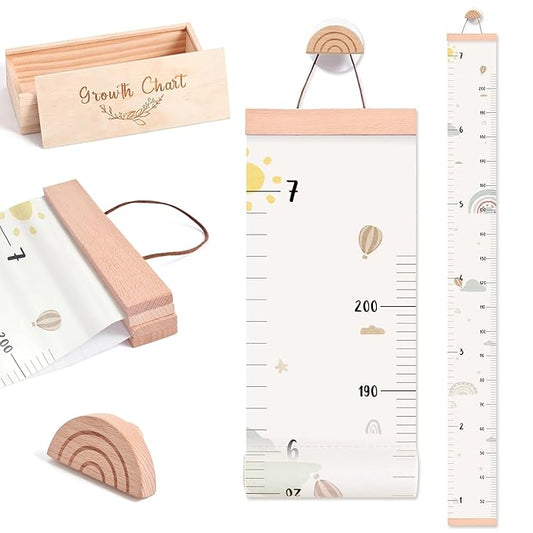 let's make Growth Chart for Wall 7 Ft Height Chart with Keepsake Box & Hook Waterproof Canvas Measure Wall Ruler Removable Neutral Nursery Wall Decor for Baby Kids Toddlers
