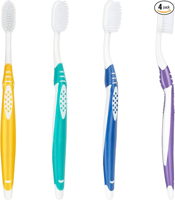 B Rush B Extra Soft Toothbrushes for Adults - Flossing Toothbrush for Sensitive Teeth and Receding Gums, Tapered Bristles Ultra Clean Plaque Remover Travel Toothbrush Individually Wrapped Pack of 4