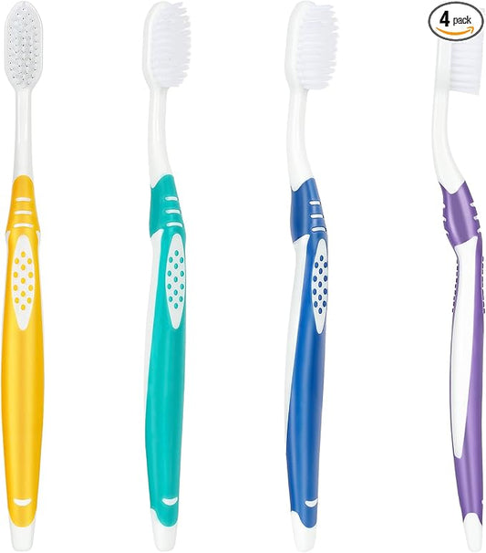 B Rush B Extra Soft Toothbrushes for Adults - Flossing Toothbrush for Sensitive Teeth and Receding Gums, Tapered Bristles Ultra Clean Plaque Remover Travel Toothbrush Individually Wrapped Pack of 4