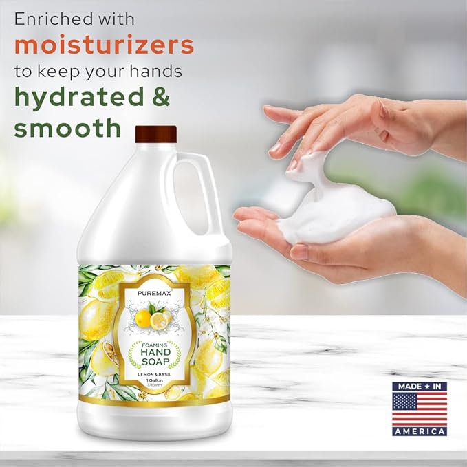 Foaming Hand Soap Refills | Lemon Basil | All-Natural | Gentle, Moisturizing | Made in USA | 128 Fl Oz (1 Gallon)
