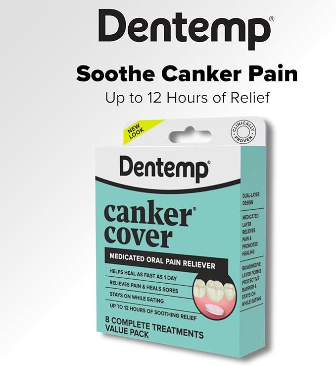 Dentemp Canker Cover - Canker Sore Medicine Pain Reliever - Canker Sore Treatment to Relieve Canker Pain, Mouth Sores & Mouth Irritation - Fast Acting Canker Sore Relief Tablets for Adults (16 Count)