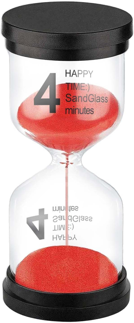 SuLiao Hourglass 4 Minute Sand Timer, Red Sand Clock, Plastic SandWatch Five Min, Small Reloj De Arena 4 Minutos, Colorful Hour Glass Sandglass, Games, Classroom, Kitchen, Decoration