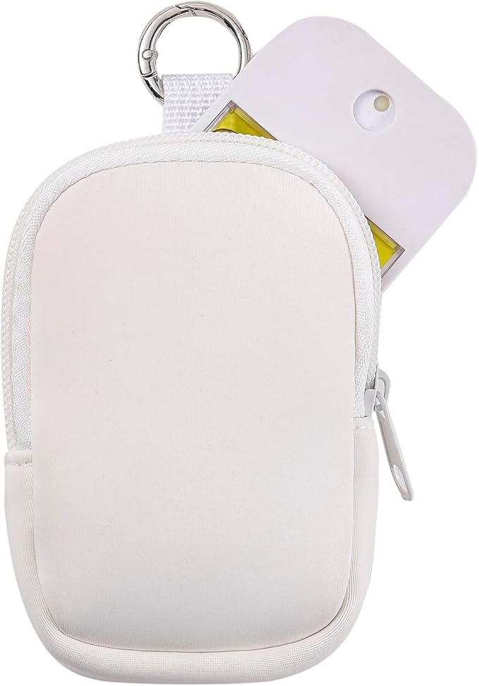 2Pcs Small Makeup Bag, Mini Portable Travel Cosmetic Bag, Soft Neoprene Makeup Pouch with Zipper, Fashion Accessory with Snap Hook, Cute Coin Purse Lipstick Cosmetic Travel Organizer(Black+ White)