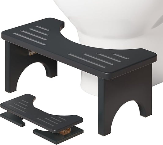 Osivaes 7 Inch Foldable Squatting Poop Stool, Bamboo Toilet Stool Squat for Adults, Collapsible Wooden Toilet Step for Bathroom, Non-Slip Potty Stool Portable for Travel Size, Black