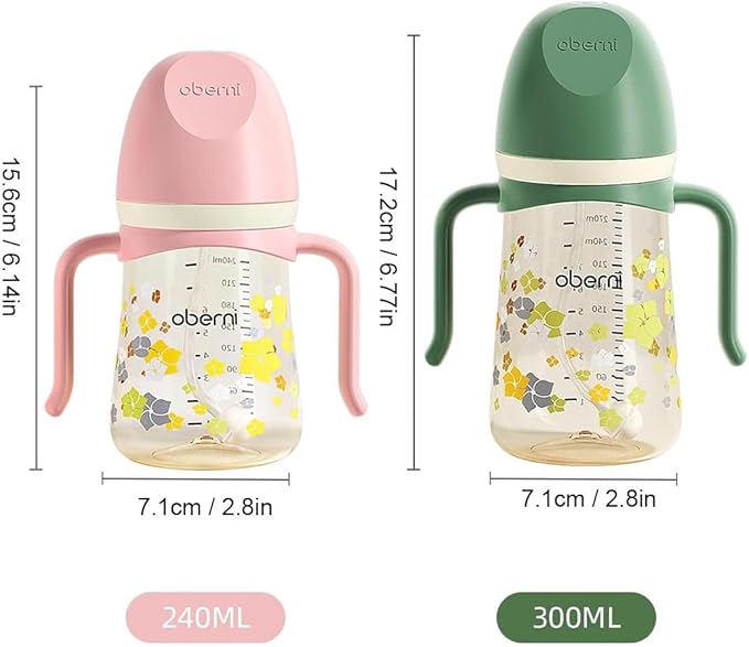 Toddler Sippy Cup 10oz, Weighted Straw Baby Drinking Water Bottle with Valved Spout for 6+ Months, 300ml/Green/3Pack