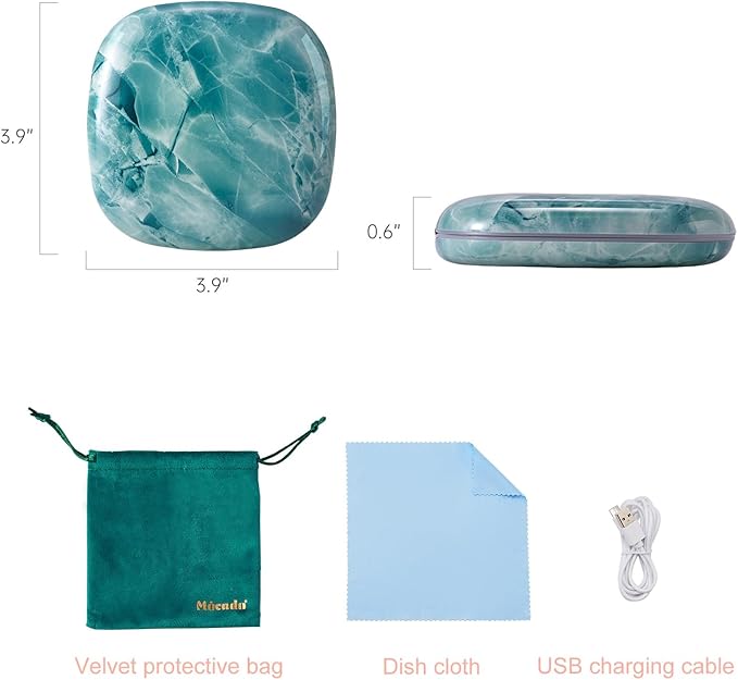 Mocado Compact LED Travel Makeup Mirror - 4 Inches 1X/10X Magnification Travel Mirror with Light Dimmable Double Sides Lighted USB Rechargeable Compact Mirror for Purse,Pocket,Travel(Green Marble)