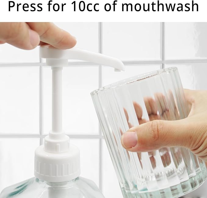 37Oz Mouthwash Dispenser with Pump for Bathroom, Large Glass Countertop Mouth Wash Container with Non-Slip Mat