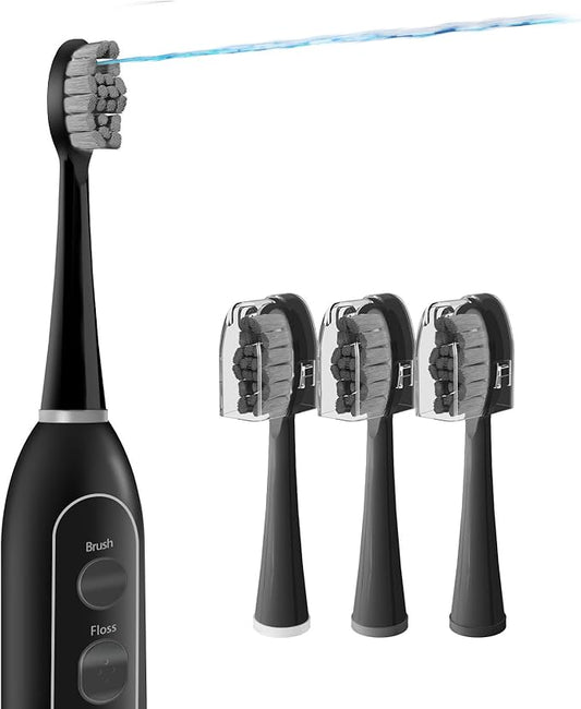 Replacement Heads for Waterpik Sonic Fusion 2.0, Extra-Large Size Flossing Toothbrush Head fit for Water pik SF-01 SF-02 SF-03 SF-04 (Black, 3 Count)
