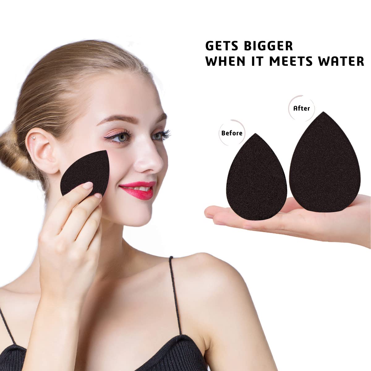 5 Pcs Makeup Sponges Set - 4 Beauty sponges Blending Blenders with 1 Holder and Egg Case, Flawless for Cream, Powder and Liquid (Black)
