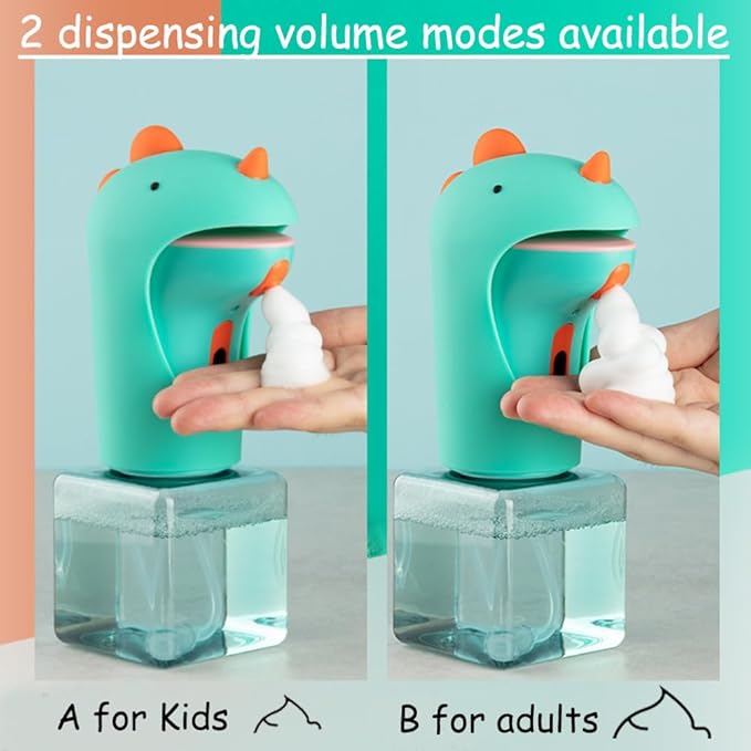 Kids Soap Dispenser - Touchless Cute Dinosaur Automatic Hand Foam Soap Dispenser, IPX6 Waterproof 8.5oz/ 250ml for Bathroom Countertop, Kitchen, Office, Hotel, Preschool