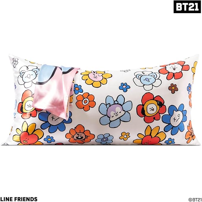 Kitsch x BT21 (Cooky) Satin Pillowcase with Zipper for Hair & Skin - Softer Than Silk Pillow Cases, Smooth Cooling Pillow Cover, Wrinkle-Free, Machine Washable, King Size (19x36)
