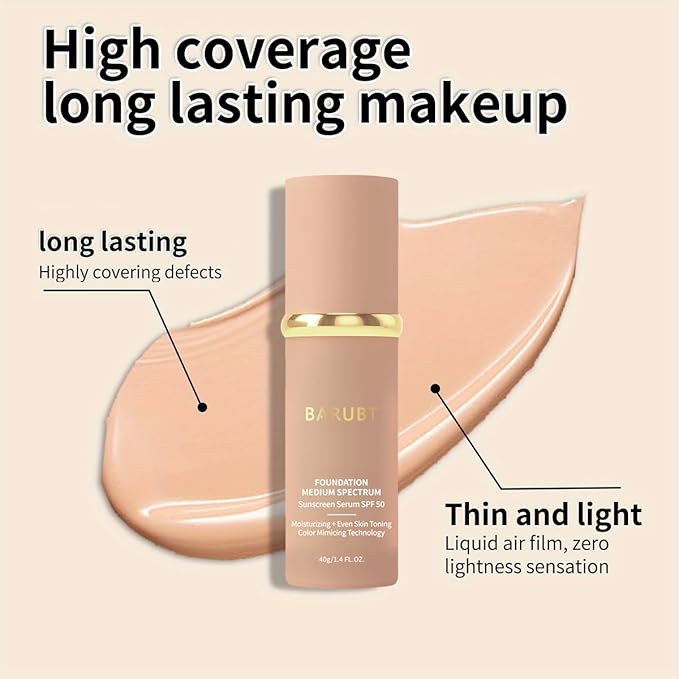 4 in 1 Color Changing Foundation with SPF 50 - Moisturizing Medium-Full Coverage Concealer, Medium Spectrum Foundation Cream, Long-Lasting Lightweight Makeup Liquid, Natural Look Cosmetics