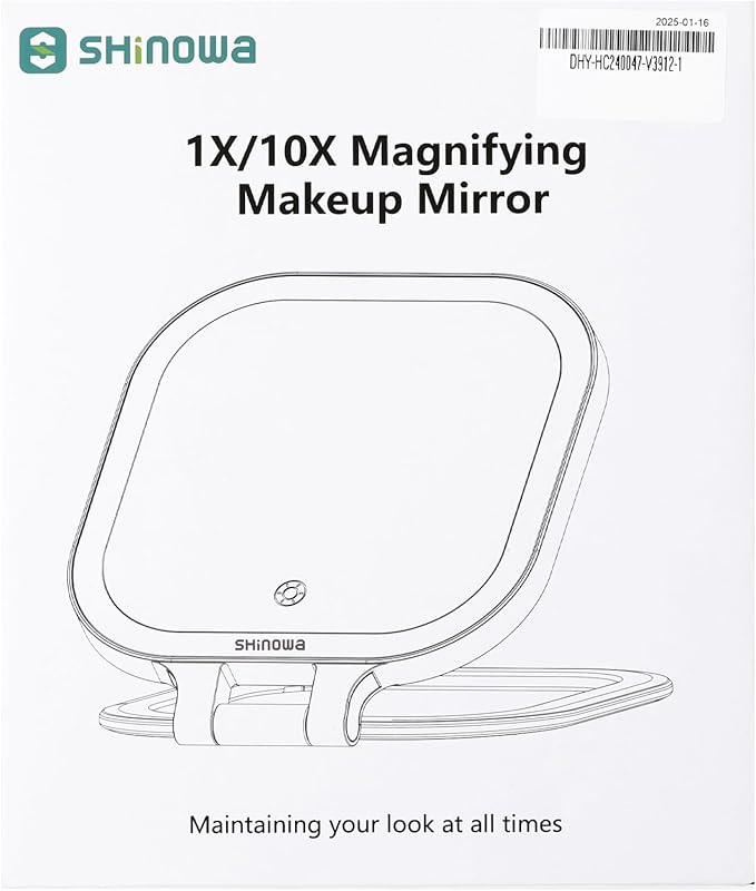 Shinowa Rechargeable Travel Makeup Mirror with 72 LED Lights, 1X/10X Magnifying Vanity Mirror with 3 Color Light, Folding Stand, 7 Inch Portable Dimmable Double Sided Compact Lighted Mirror, Pink