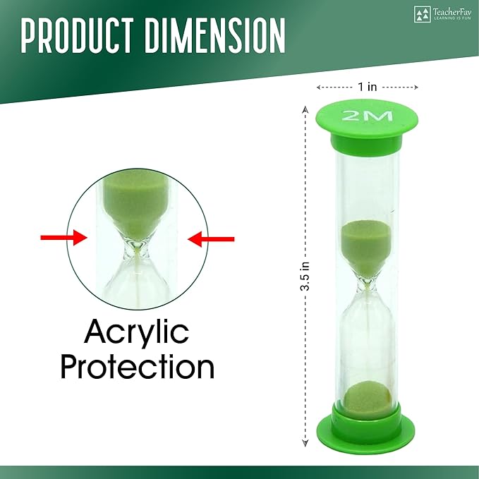 Sand Timer for Kids Set of 4 Small Colorful (Multi) Hour Glass Acrylic Covered Clock 1Min 2Min 3Min 5Min for Classroom, Home & Kids Room