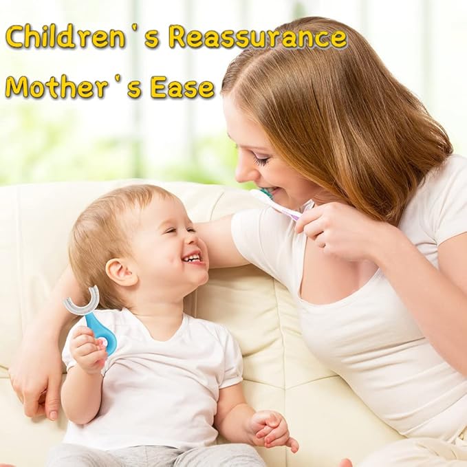 YOTEE U-Shaped Toothbrush Kids 2 PCS - Toddler Toothbrush with Food Grade Soft Silicone Brush Head, Manual Whole Mouth Tooth Brush for Kids Age 2-6(Blue+Pink)