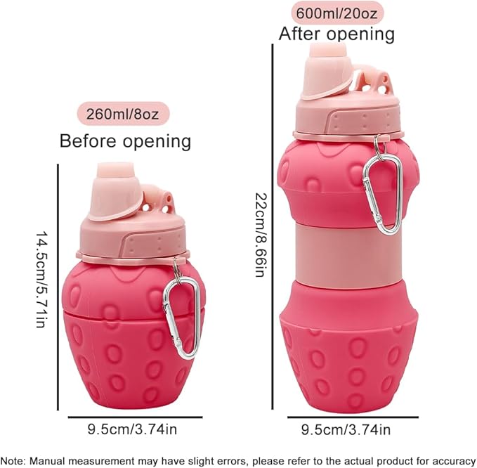 Silicone Collapsible Water Bottle - 16oz Leakproof BPA-Free Portable Sports Cup, for Outdoor Hiking Gym Travel