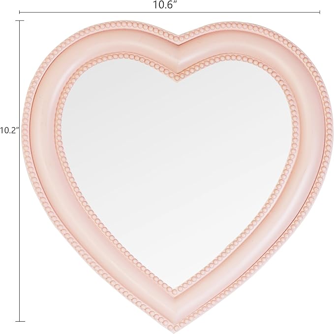 Heart Shape Makeup Mirror Wall Mounted Mirror with Hanging Hole for Home Room Decoration Birthday Gift Valentine's Day Gift for Girl,10.6x10.2inch(Pink)