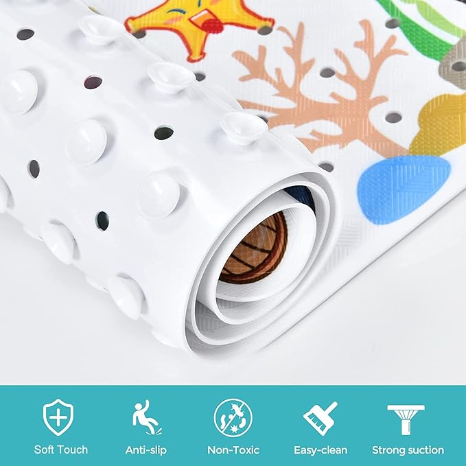 Baby Bath Mat for Tub Kids Non Slip Bathtub Mats Baby Extra Long 40X16 Inch Bathroom Toddler Anti Slip Shower Mat with Suction Cups & Drain Holes,Machine Washable,Whale