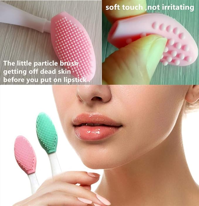 3 Pcs Lip Scrub Brush,Lip Scrubber Exfoliator,Double-Sided Silicone Lip Brush Tool for Men Women Lip Lightening, Lip Exfoliator Scrubber Tool for Dark Lips