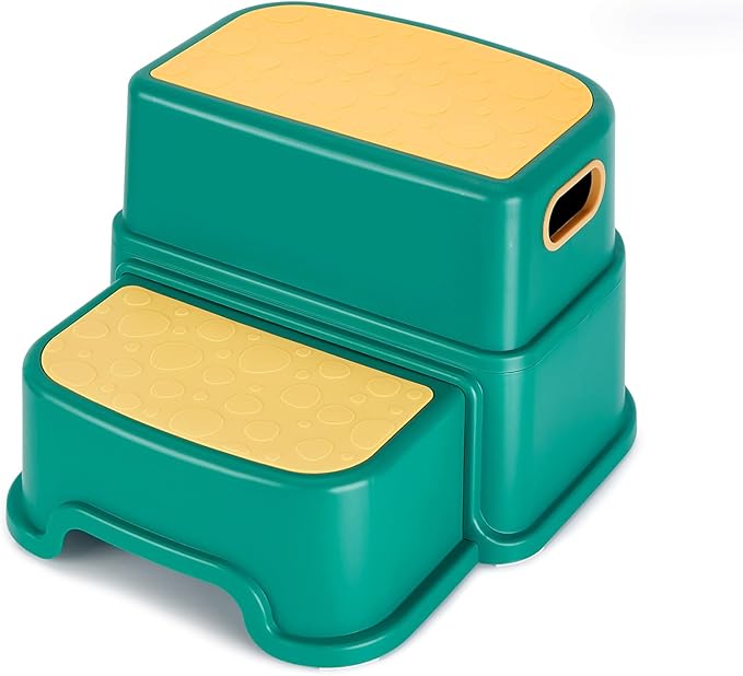 WELSPO 2 Step Stool for Kids, Toddler Step Stool for Bathroom, Kitchen, Bedroom, Living Room, Non-Slip Toddlers Toilet Potty Stool with Handles Baby Child Kid Plastic Poop Stools(Yellow Green)