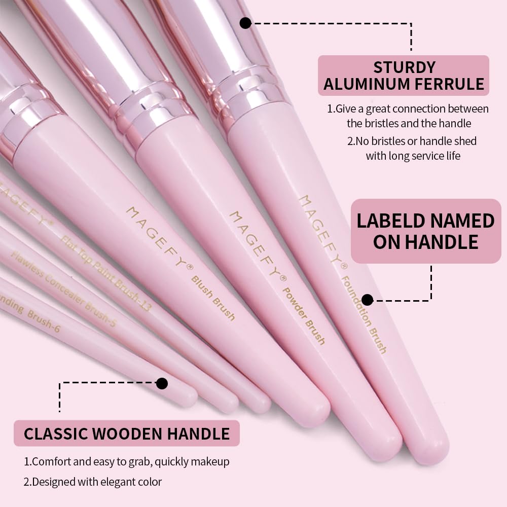 22 Pcs Makeup Brushes Set, MAGEFY Professional Makeup Brushes Wooden Handle Cosmetics Brushes Foundation Concealer Powder Face Eye Make up Brushes Kit(Pinkgold)