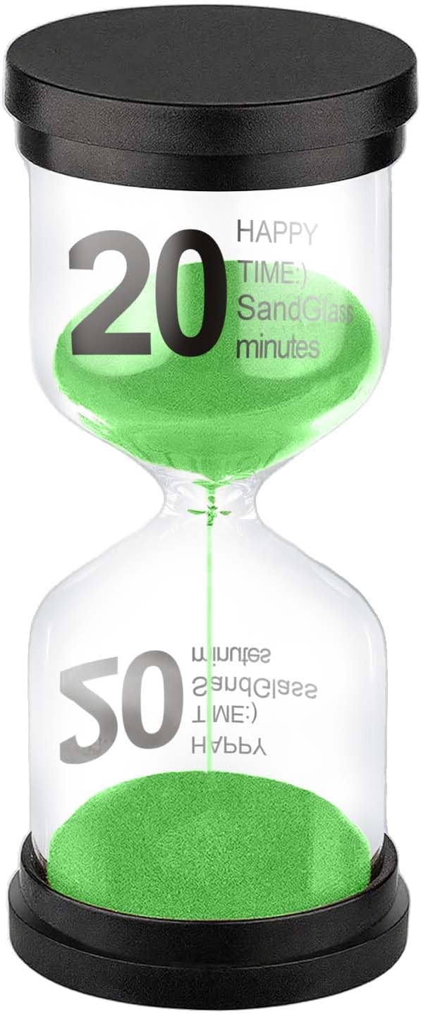 SuLiao 20 Minute Hourglass, Green Sand Clcok Timer, Colorful SandWatch 20 Min, Plastic Reloj De Arena 20 Minutos, Large Hour Glass Sandglass, Kitchen, Games, Classroom, Decor