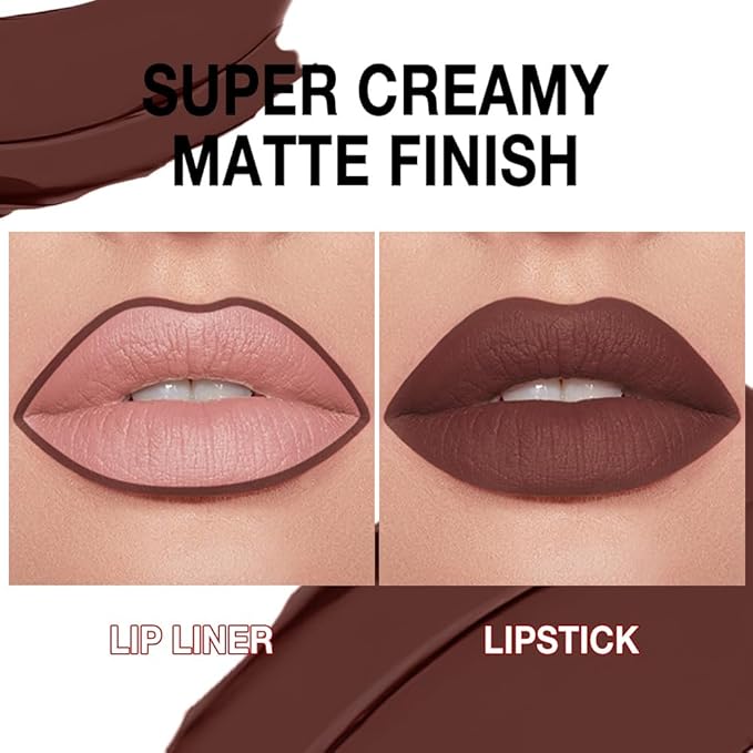 evpct Chestnut Maroon Gradient Matte Lipstick Crayon Lip Liner Pencil for Women, Dark Brown Cream Lip Combo Lipstick Long Lasting Waterproof for Flawless Contour Gradual Ombre Effect Lip Pencil Makeup