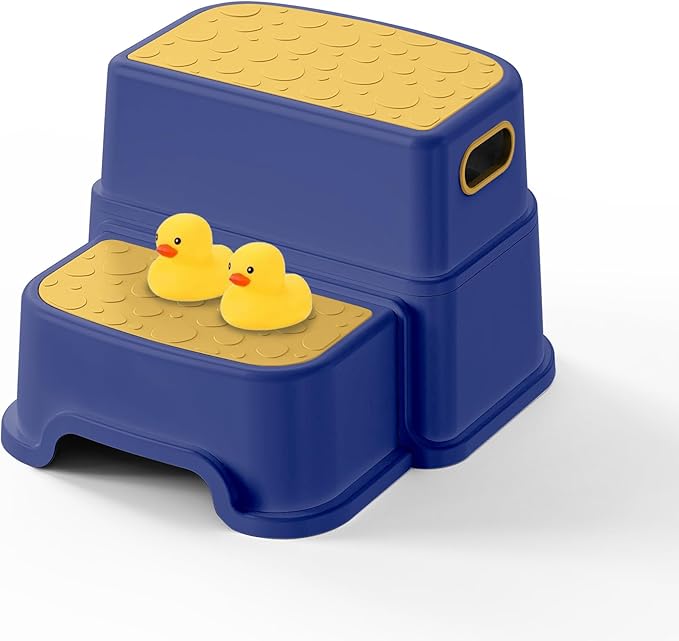 Toddler Step Stool for Kids - Non-Slip 2 Step Stool for Potty Training & Bathroom Sink, Dual Height 9.5", Sturdy Safety Nursery Stool for Kitchen & Toilet (Includes 2 Ducks)