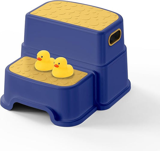 Toddler Step Stool for Kids - Non-Slip 2 Step Stool for Potty Training & Bathroom Sink, Dual Height 9.5", Sturdy Safety Nursery Stool for Kitchen & Toilet (Includes 2 Ducks)