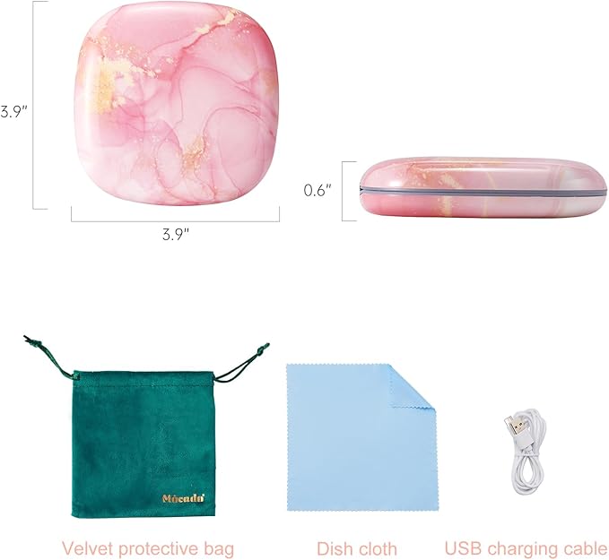 Mocado Compact LED Travel Makeup Mirror - 4 Inches 1X/10X Magnification Travel Mirror with Light Dimmable Double Sides Lighted USB Rechargeable Compact Mirror for Purse,Pocket,Travel(Pink Marble)