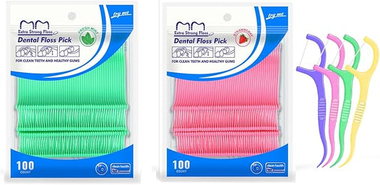 Fruit Flavored Floss，toothpicks，Cleaning Teeth，Ultra-fine Dental Floss Stick, Fight Tooth Decay and Keep Your Teeth Clean，Teeth Cleaning Tool (200 Pieces (Bagged/Single line), Mint+Strawberry Flavor)